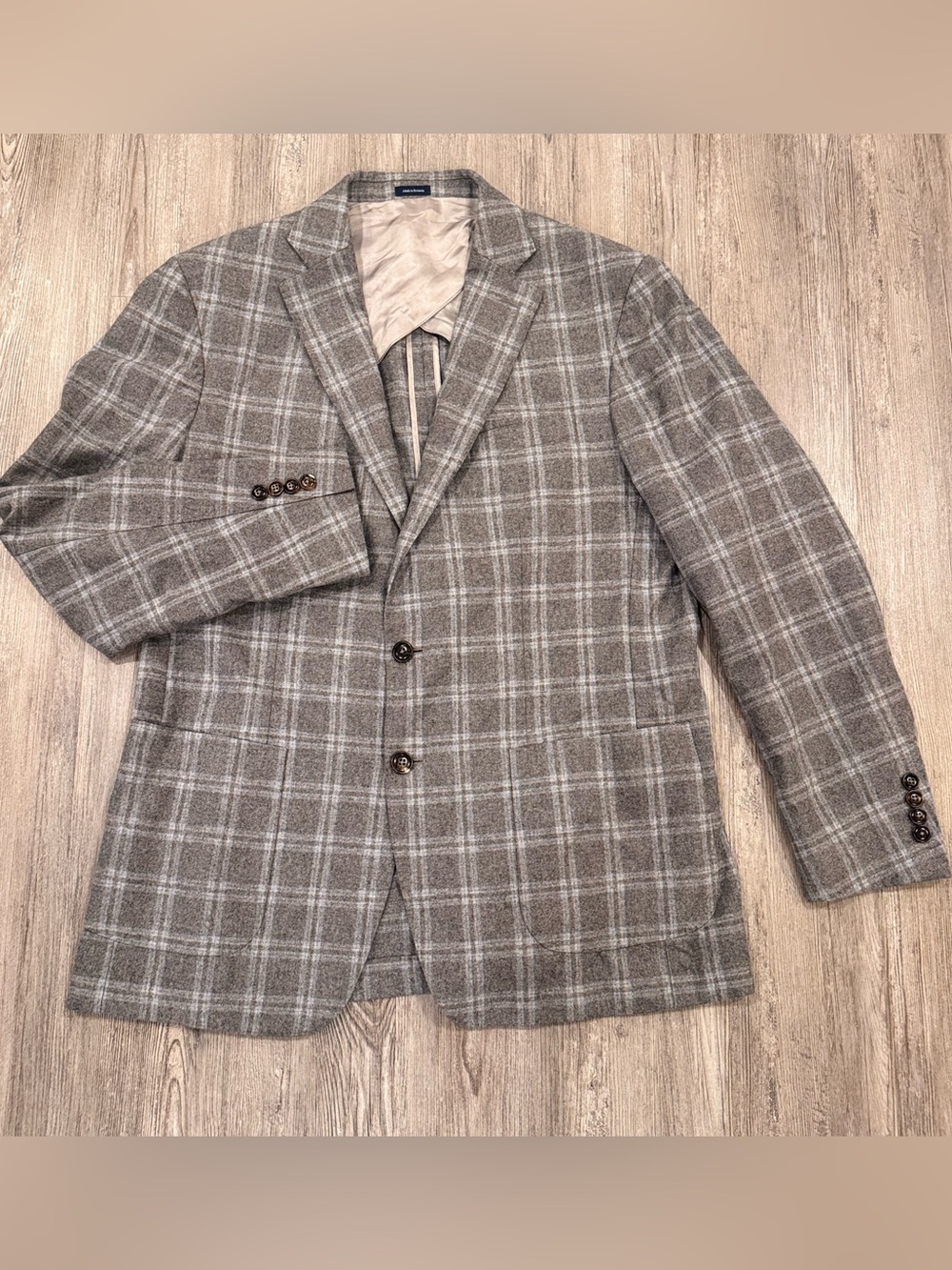 Peter Millar Collection 100% Wool Windowpane Plaid Blazer Gray 42R